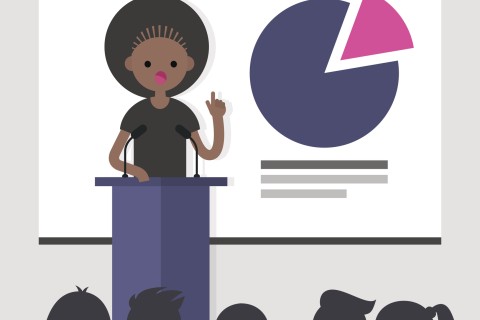 drawing of black woman at podium