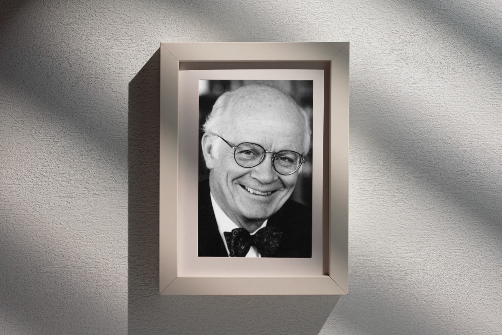 photo of Martin Marty framed on a wall