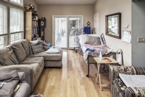 hospital bed in a living room